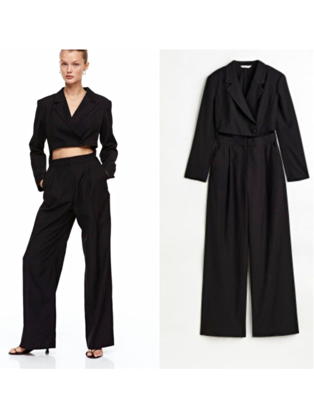 H&M Jumpsuit 12 Black Blazer Wide Leg Trousers Quiet Luxury Old Money Chic